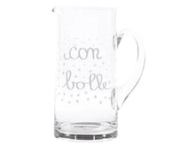 Carica l'immagine nel visualizzatore di Gallery, BROCCA IN VETRO SOFFIATO CON SCRITTA " CON BOLLE" LT,1,2