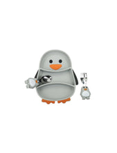 Carica l'immagine nel visualizzatore di Gallery, SET PAPPA IN SILICONE "PAPEROTTO" /PINGUINO C/POSATEM ( 19,5X17X3,5H)