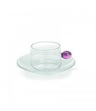 Carica l'immagine nel visualizzatore di Gallery, TAZZA CAFFE' C/PIATTINO IN VETRO BOROSILICATO " BILIA" ( VARI COLORI)