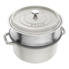 Carica l'immagine nel visualizzatore di Gallery, COCOTTE IN GHISA C/CESTELLO VAPORE CM. 24 ( KG.5)