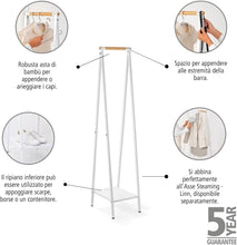 Carica l'immagine nel visualizzatore di Gallery, STAND APPENDIABITI "LINN COMPACT" IN ACCIAIO VERNICIATO C/ASTA BAMBU' ( 47,6 x 34 x 170 CM) -