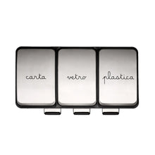 Carica l'immagine nel visualizzatore di Gallery, PATTUMIERA IN METALLO A PEDALE 3 X 15 LT."METTI TUTTO AL POSTO GIUSTO"(CM.61X37X47H)