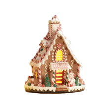 Carica l'immagine nel visualizzatore di Gallery, CASETTA INNEVATA IN RESINA CON LUCI LED " BAITA GINGER BREAD" CM. 30