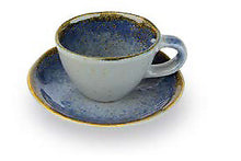 Carica l'immagine nel visualizzatore di Gallery, TAZZA CAFFE' C/PIATTO " TERRE LONTANE"( BLU/GIALLO)