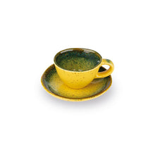 Carica l'immagine nel visualizzatore di Gallery, TAZZA CAFFE' C/PIATTO " TERRE LONTANE"( BLU/GIALLO)