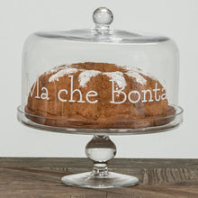 Carica l&#39;immagine nel visualizzatore di Gallery, ALZATA IN VETRO P/DOLCI C/CAMPANA E SCRITTA CM. 28,5 X 13 H
