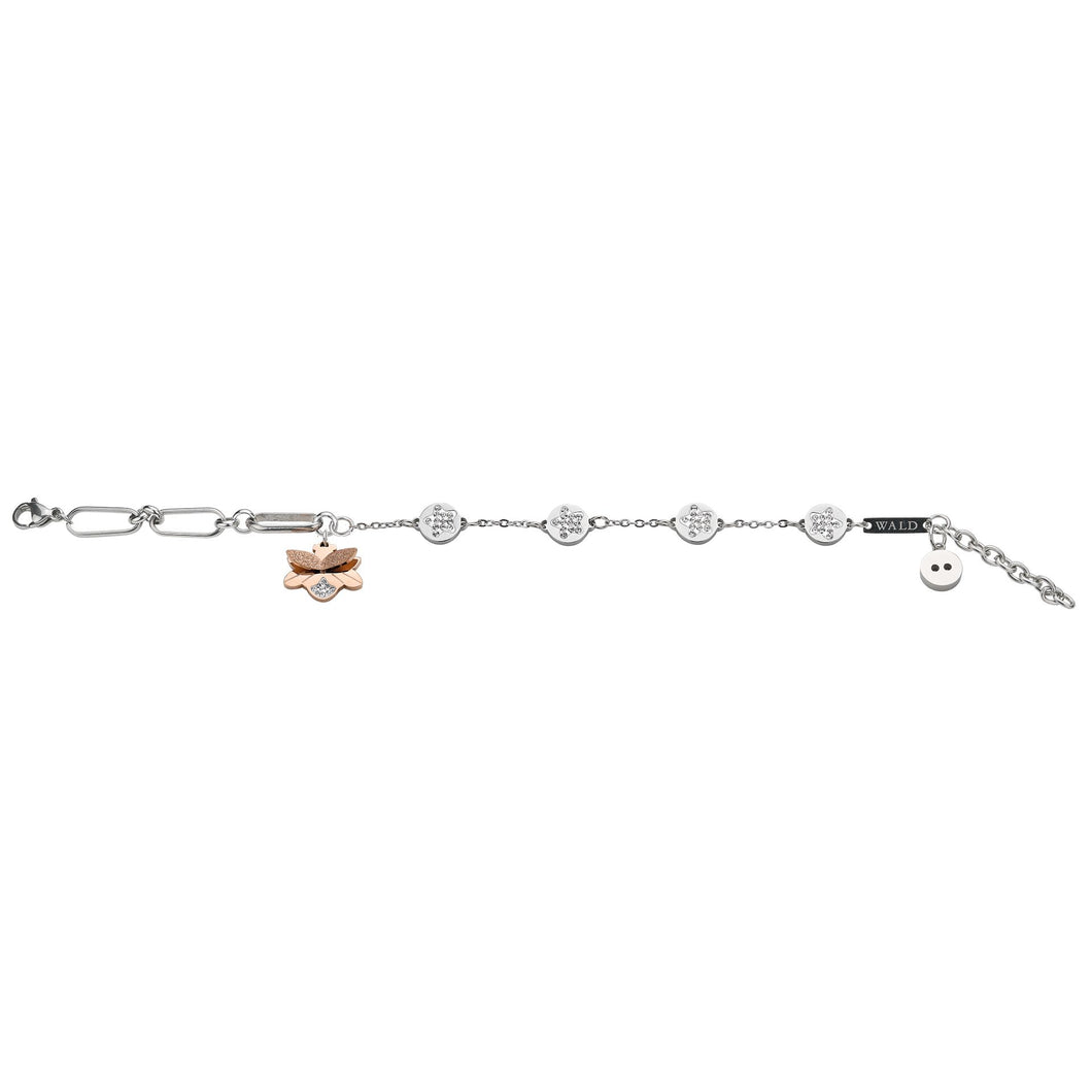 BRACCIALE IN ACCIAIO E ORO ROSA C/ZIRCONI.( CM.21)