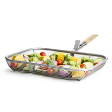 Carica l'immagine nel visualizzatore di Gallery, CESTINO IN ACCIAIO INOX P/GRIGLIA ( CM. 57x37,5)
