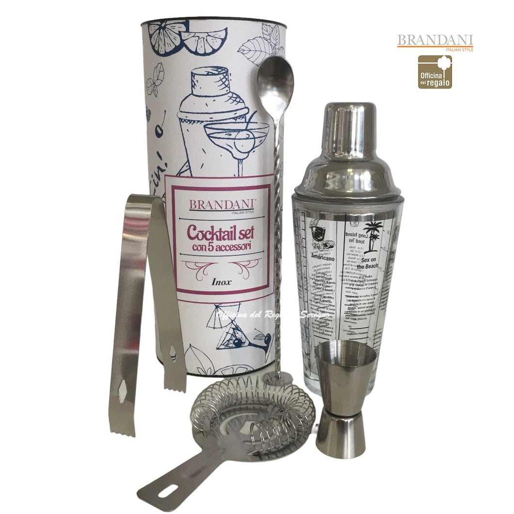 SET COCKTAIL INOX E VETRO ( 5 P/ZI.)