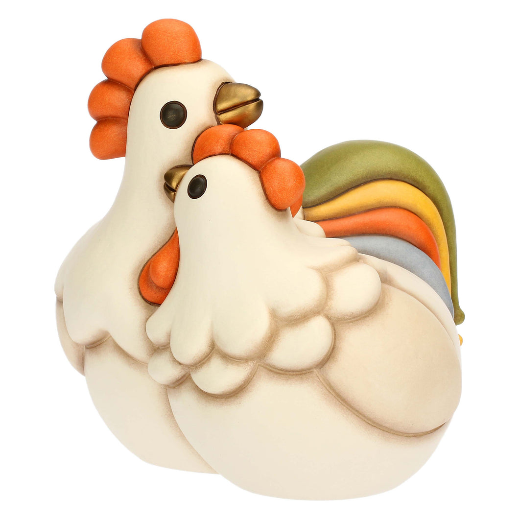 COPPIA GALLO E GALLINA IN CERAMICA CM.20,2X19,7