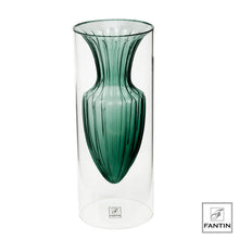 Carica l&#39;immagine nel visualizzatore di Gallery, VASO IN VETRO &quot;ANFORA&quot; CM.14X35  H (AMBRA ,VERDE PETROLIO)
