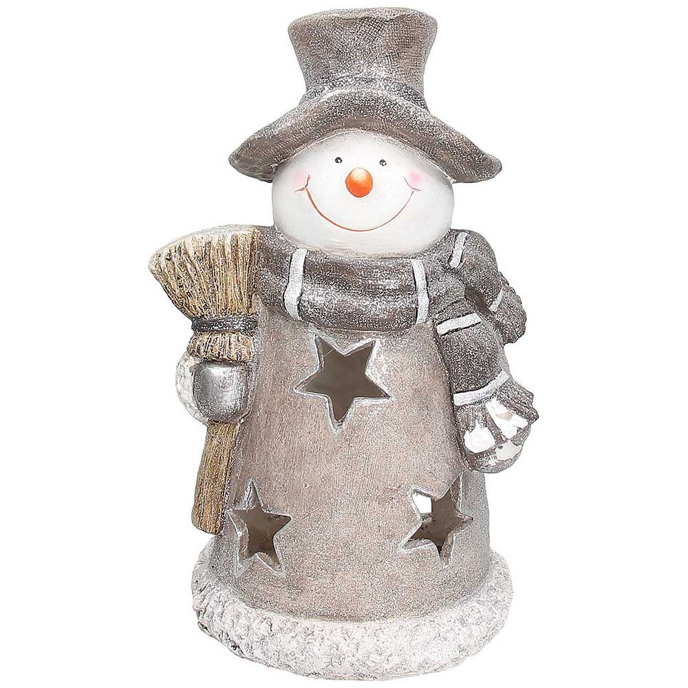 LANTERNA PUPAZZO DI NEVE IN RESINA ARG. CM. 44 H COLL.SILENT CHRISTMAS